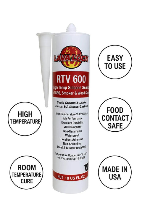 Grillin Ready High Temp BBQ Smoker Gasket Sealer RTV Adhesive 10 Oz Cartridge Food Contact Safe Weatherproof Sealant Red 600F Cap