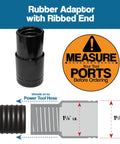 Keep your workshop clean and dust-free with this 10 Foot Dust Collection Hose Kit, ribbed rubber adaptor with size illustration.