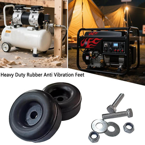 Durable rubber anti-vibration feet absorb shocks from generators, air compressors, pressure washers, trailers; set of 4 with screws