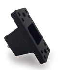 Side view of black universal anti vibration rubber mounting bracket for ductless mini split condensers, with hole pattern visible.