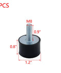 Four pack 30x20mm rubber anti vibration mounts with M8 x 23mm studs, showing measurements and single mount detail.