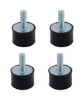 Four pack 30x20mm rubber anti vibration mounts with M8 x 23mm studs, ideal for air compressors, diesel and gasoline engines, and water pumps.