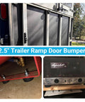 Beefed Up Heavy Duty Round Rubber Bump Stops 1 x 2.5 Inch With Screws, Industrial Grade Shock Absorbing Pads on a trailer ramp door.