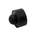 Close-up of a push-in rubber bumper with tight grip stem fits quarter inch hole for use in one sixteenth inch panel thickness, half inch diameter.