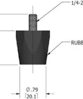 Adjustable Rubber Bumper Feet Levelers With One Quarter Twenty Thread Solid Rubber Construction 1.03 Inch Height diagram
