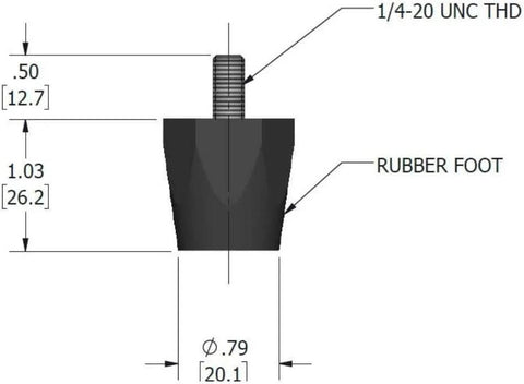 Adjustable Rubber Bumper Feet Levelers With One Quarter Twenty Thread Solid Rubber Construction 1.03 Inch Height diagram