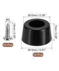 10 Pack Round Rubber Bumper Feet With Stainless Steel Washer And M3x10mm Phillips Screws, 13mm Top Diameter, 10mm Height