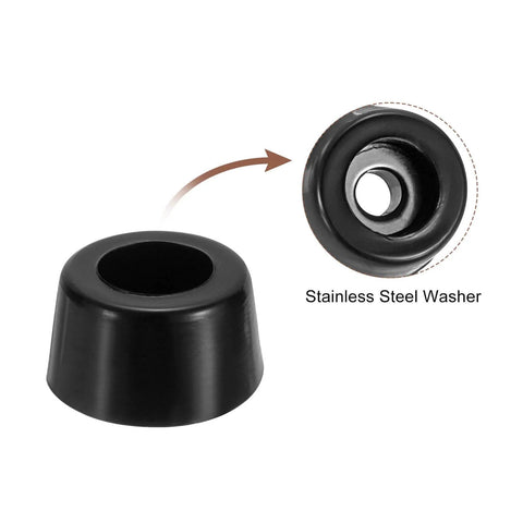 Close-up of 10 Pack Round Rubber Bumper Feet with Stainless Steel Washer and M3x10mm Phillips Screws, non-marking, corrosion-resistant.