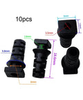 10 Pack Cable Gland Connectors Rubber Strain Relief Cord Boots For 3.5mm 4mm And 5mm Wires Black And White Angled Grinder Cord Protector Spare Parts For Power Tools And Chargers, shown in black with measurement details.