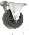 Heavy Duty Rubber Caster Wheel With Rigid Non Swivel Top Plate For Furniture And Carts 2 Inch Wheel Size 125 Lb Load Capacity