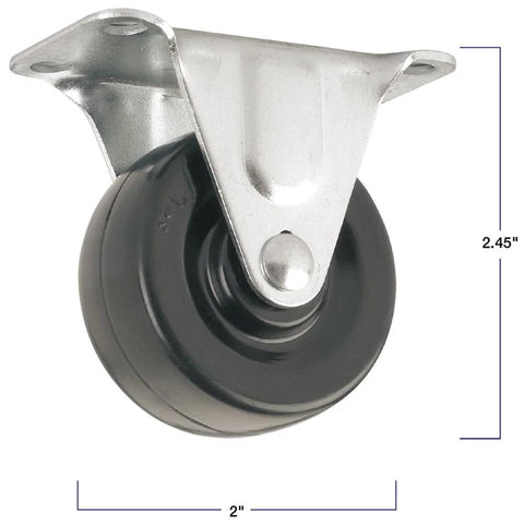 Heavy Duty Rubber Caster Wheel With Rigid Non Swivel Top Plate For Furniture And Carts 2 Inch Wheel Size 125 Lb Load Capacity