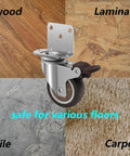 2 Inch Side Mount Caster Wheels Set Of 4 For Furniture And Cribs Rubber TPR Silent Swivel Castors with brake on various floors