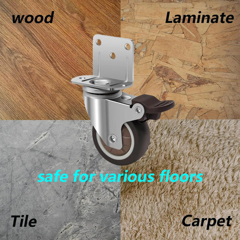 2 Inch Side Mount Caster Wheels Set Of 4 For Furniture And Cribs Rubber TPR Silent Swivel Castors with brake on various floors