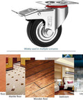 3 Inch Heavy Duty Caster Wheels With Two Brakes And Screws Set Of 4 Silent Rubber Castors For Furniture No Floor Marks Silver Trolleys