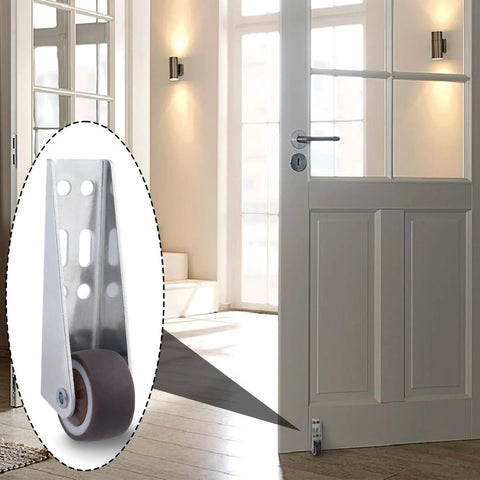 Low Profile Rubber Caster Wheels Set Of 2 0.8 Inch Side Mount Non Slip Furniture Casters installed on a door in a home