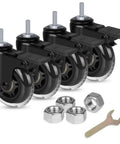 Set of 4: 3 Inch Heavy Duty Rubber Caster Wheels With Brakes For Carts, Dollies And Furniture, with screws and wrench