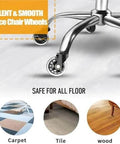 Heavy Duty 3 Inch Rubber Caster Wheels, 5 Pack Universal Furniture & Office Chair Casters with 11mm Stem shown on chair base