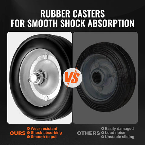 Comparison of two rubber caster wheels, highlighting wear-resistance and shock absorption qualities for sliding gate kits.