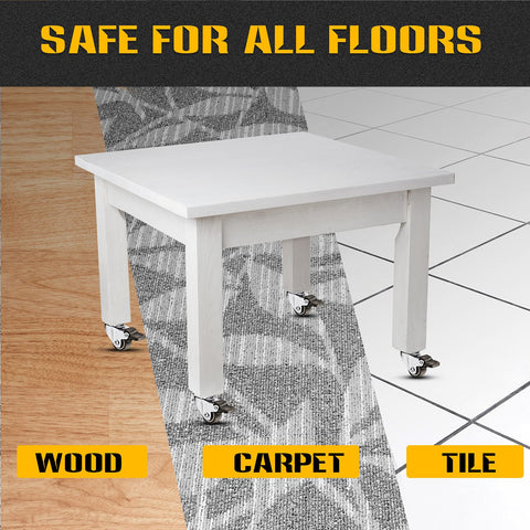 Table with 12 Pack 1 Inch Low Profile Soft Rubber Swivel Casters With 360 Degree Top Plate on wood, carpet, tile floors