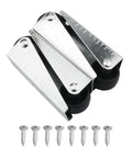 Four Pack Point Nine Inch Silent Rubber Casters With Vertical Mounting Extension Brackets shown with screws