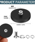 Product parameters for 4 Pack Rubber Coated Mounting Magnets With M5 Threaded Studs And Included Screw Spacer And Washers Neodymium 30 Lb Pull Magnetic Base