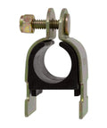 Durable zinc plated steel strut clamp with a soft rubber cushion, visible front view for 3/4-inch NOM piping support