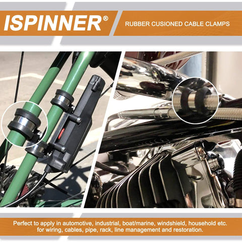 52 Piece Cable Clamps Assortment Kit With 304 Stainless Steel Rubber Cushioned Pipe Clamps In Six Sizes, installed on cables.
