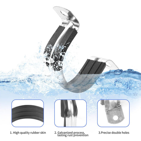 1 Inch Reinforced Rigid Pipe Strap U Bracket Cable Clamp Hanger with Rubber Cushioned Insulated Clamp for Conduits and Pipe Fixing