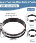 122 To 130 Mm T Bolt Hose Clamp 2 Pack Rubber Cushioned Intake Intercooler Pipe Clamps 304 Stainless Steel Radiator Hose Clamp