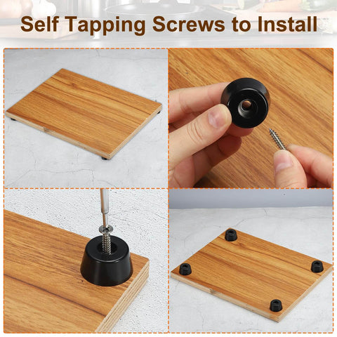 Four Pack Round Rubber Cutting Board Feet With Stainless Steel Screws No Slip Bumpers For Furniture Chairs Desks And Electronics That Keep Your Setup Solid 0.24 Inch Wide By 1.18 Inch High installation view