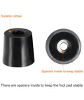 Four Pack Round Rubber Cutting Board Feet With Stainless Steel Screws No Slip Bumpers For Furniture Chairs Desks And Electronics That Keep Your Setup Solid 0.24 Inch Wide By 1.18 Inch High, showing a black rubber foot with durable rubber and internal spacers for stability.