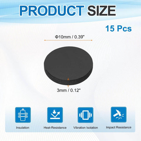 15 Pack Rubber Solid Disc Washers 10mm Outer Diameter 3mm Thick Anti Slip Non Adhesive Flat Round Gasket Pads For Furniture