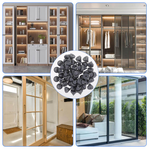 Image of Heavy Duty Rubber Door Silencers For Metal Frames 1/2 Inch Diameter Anti Collision Bumpers, shown with various doors.