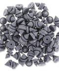 Heavy Duty Rubber Door Silencers For Metal Frames 1/2 Inch Diameter Anti Collision Bumpers Hinge Outlet Door Protectors Quiet Close Pads Pack Of 100 For Industrial And Home Use displayed in a pile, showcasing their 1/2 inch size and rubber material.