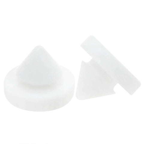 Half Inch Diameter Rubber Door Silencers For Metal Door Frames Durable Noise Reducing Door Dampers Pack Of 30 That Seal Tight Stops Door Slams No Odor Great For Home Office And Workshops, showing close-up of white rubber pieces.