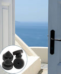 Durable rubber door silencers absorb impact and reduce slams, delivering near silent operation for metal frames, shown with door.