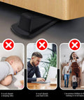 4 Pack Door Stoppers, Rubber for Bottom of Door, shown in use stopping a door with images highlighting quiet operations for various settings.