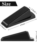 4 Pack Door Stoppers, Rubber for Bottom of Door, Rubber Door Stopper Wedge, sturdy black design, dimensions shown, side view.