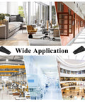Collage showcasing a living room, office, school, factory, hospital, and mall, showing wide application of 4 Pack Door Stoppers, Rubber for Bottom of Door.