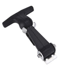 4 Pack Rubber Flexible Draw Latches With T Handle And Brackets Elastomer Latch Body Reduces Vibration, side view of black latch