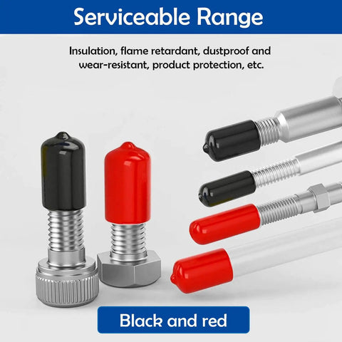 Premium Rubber End Caps Kit 300Pcs Black Vinyl End Caps For Bolts And Screws In 9 Sizes From 2mm To 18mm, black and red colors shown on bolts