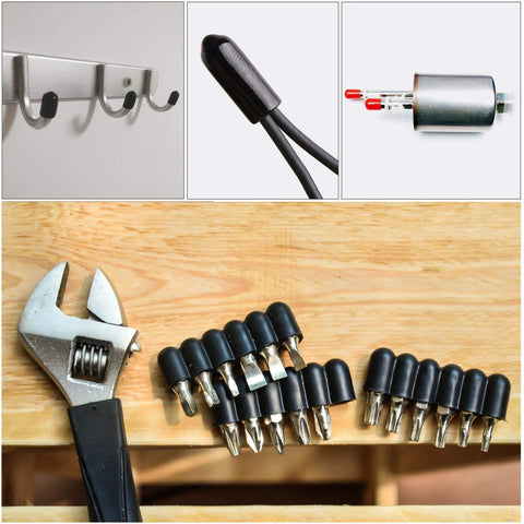 50pcs Round Rubber End Caps 1/8" 3/16" 1/4" 5/16" 3/8" Black Vinyl Cover Screw Thread Protectors Assortment Kit on table