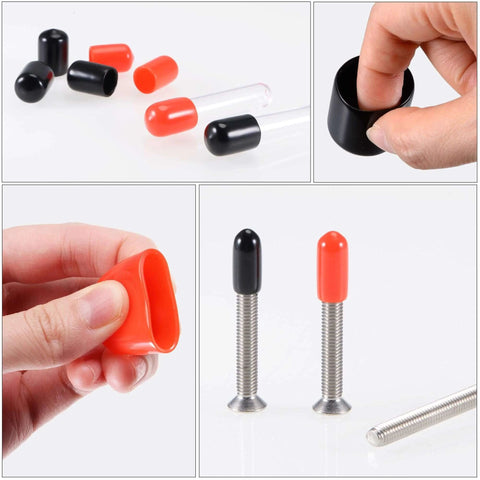 50pcs Round Rubber End Caps 1/8" 3/16" 1/4" 5/16" 3/8" Black Vinyl Cover Screw Thread Protectors Assortment Kit in use and detail