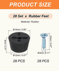 28 Pack Rubber Feet Set 15x12x8mm Screw On Grippy Non Slip Bumpers For Electronics Furniture Cutting Boards with 3x12mm Screws