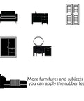 Illustration of furniture like cabinets, sofa, and doors for Clear Rubber Feet Adhesive Door Bumpers 300 Pack for noise reduction.