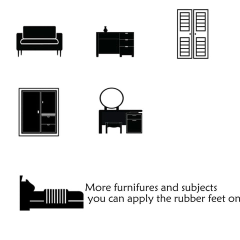 Illustration of furniture like cabinets, sofa, and doors for Clear Rubber Feet Adhesive Door Bumpers 300 Pack for noise reduction.