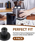 Person using coffee grinder with anti slip rubber feet bumper set for coffee grinders replacement push in base bumpers shown.