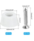 20 Pack No Slip Rubber Feet Bumpers With Stainless Steel Screws For Cutting Boards, Furniture, Chairs And Desks, Black, 0.79 In Top Diameter, 0.63 In Bottom Diameter, 0.47 In Thick, Heavy Duty Floor Protectors, front view