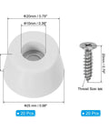 20 Pack No Slip Rubber Cutting Board Feet Bumpers Round Pads With Stainless Screws, White, size dimensions and screws shown.