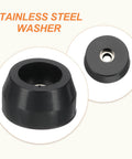 Stainless steel washer with durable PVC rubber construction for furniture and electronics, black color, front and side view
